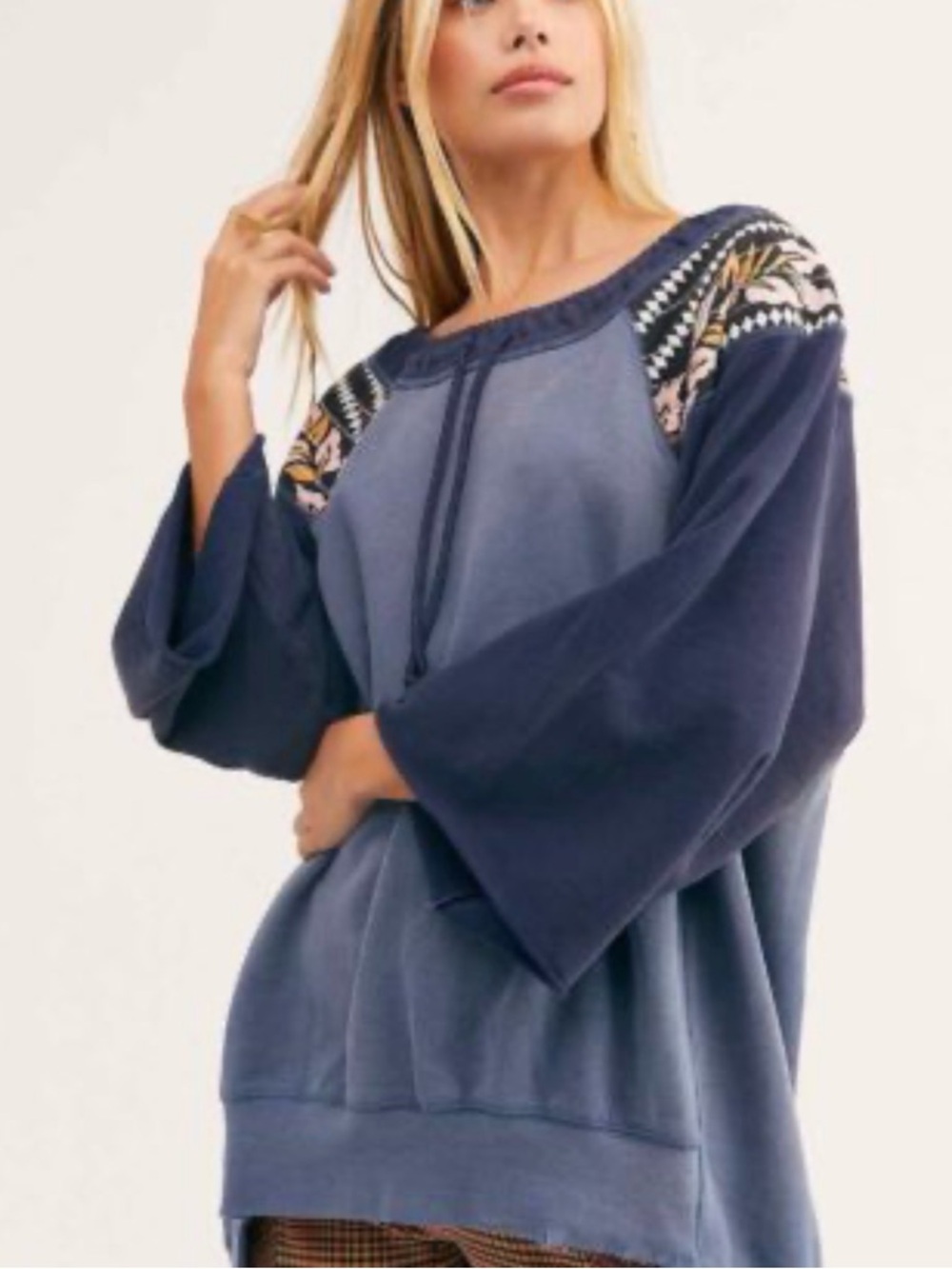 We The Free Free People Oversized Distressed Boho Mixed Print Sweatshirt Medium